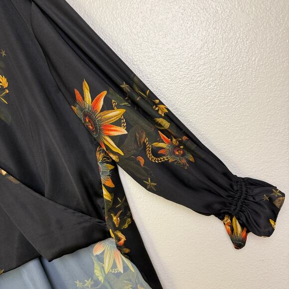 All Saints Black Floral Penny Avifauna Top Womens US 10 Long Sleeve Shirt Blouse - Picture 6 of 11